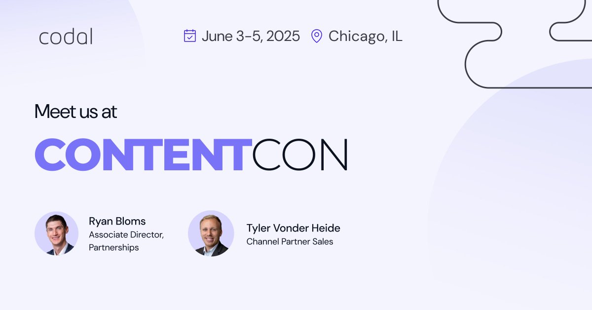 The Codal team is excited to welcome CONTENTCON to Chicago! Join the team from June 3–5 as we dive into all things partnerships and the future of content innovation. 

We’re co-hosting an exclusive Happy Hour with Shopify on June 3rd from 6–8pm CST. hubs.ly/Q03nPlnP0