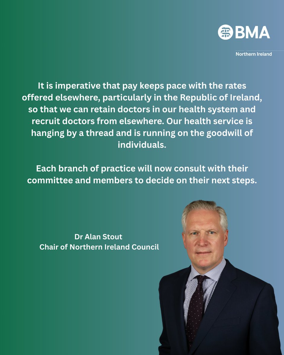 BMA Northern Ireland (@bma_ni) on Twitter photo Chair of NI Council Dr <a href="/AlanStout19/">Alan Stout</a> commenting on today’s recommendation from the Doctors’ and Dentists’ Pay Review body (DDRB). Chair of NI Council Dr <a href="/AlanStout19/">Alan Stout</a> commenting on today’s recommendation from the Doctors’ and Dentists’ Pay Review body (DDRB).