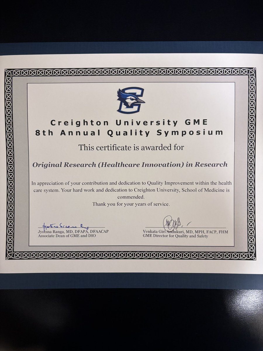 Clive Miranda, DO, MSc (@clivejmiranda) on Twitter photo 🌟 Grateful to have won the Healthcare Innovation Original Research Award at the <a href="/CreightonSOM/">CreightonSOM</a> Research Symposium🎖️
Strong work to our entire team and mentors 💪🏻
Inspired by the other 🗣️ from multiple departments too! 👏
#GITwitter #MedTwitter #FutureOfGI 🌟 Grateful to have won the Healthcare Innovation Original Research Award at the <a href="/CreightonSOM/">CreightonSOM</a> Research Symposium🎖️
Strong work to our entire team and mentors 💪🏻
Inspired by the other 🗣️ from multiple departments too! 👏
#GITwitter #MedTwitter #FutureOfGI