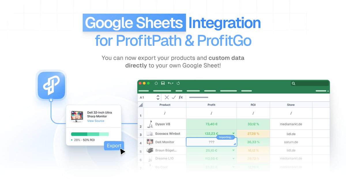 New Integration: Google Sheets 📗

▪️Export ProfitPath/ProfitGo leads to Sheets
▪️Choose exactly what to export
▪️Track purchases &amp; collaborate easily
▪️One-click export

👉Now available at ProfitPath &amp; in ProfitGO 👋
dash.profitpath.app/signup