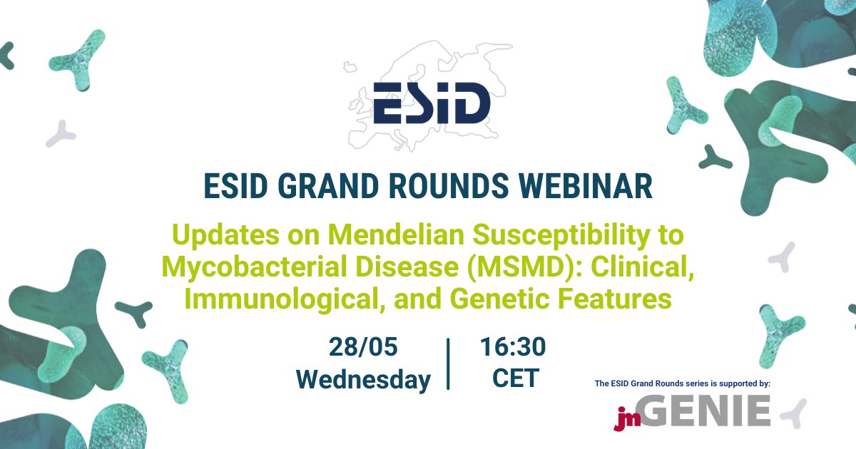 Join us for the next ESID Grand Round!

📅 28 May 2025 | 🕓 16:30 CET
🔬 Updates on MSMD: Clinical, Immunological &amp; Genetic Features
Moderated by Dr. Jacinta Bustamante with insights from leading experts in the field.

Register 👉 bit.ly/3F3sIOg