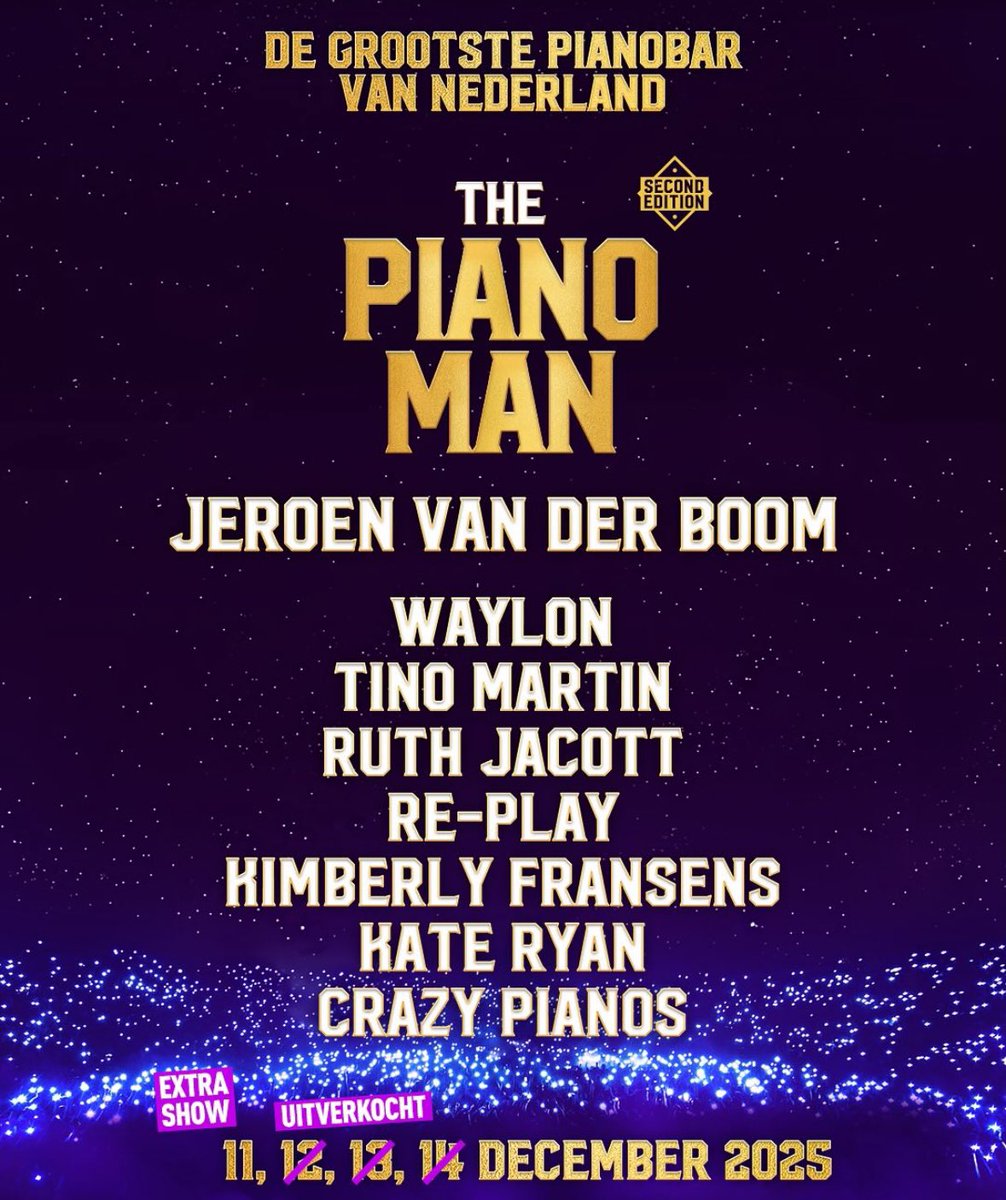 Wat een ontzettend gaaf vooruitzicht!
Maar liefst 5 shows in 4 dagen van The Pianoman!
De grootste pianobar van Nederland 
Meezingen, verzoekjes en een mega leuke line- up!
Scoor je tickets voor de donderdagavond 11 december op :

thepianomanlive.nl