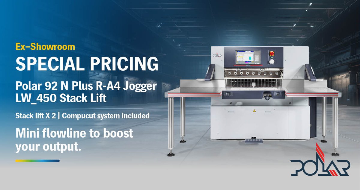 Heidelberg UK (@heidelberguk) on Twitter photo We are pleased to offer you a unique opportunity to purchase our ex-showroom Polar 92 at an exclusive, limited time price.
Please contact, Kit Cameron Marwa for more information! tel. +44 (20) 8490 3617
kit-cameron.marwa@heidelberg.com
#POLAR #Showroom We are pleased to offer you a unique opportunity to purchase our ex-showroom Polar 92 at an exclusive, limited time price.
Please contact, Kit Cameron Marwa for more information! tel. +44 (20) 8490 3617
kit-cameron.marwa@heidelberg.com
#POLAR #Showroom
