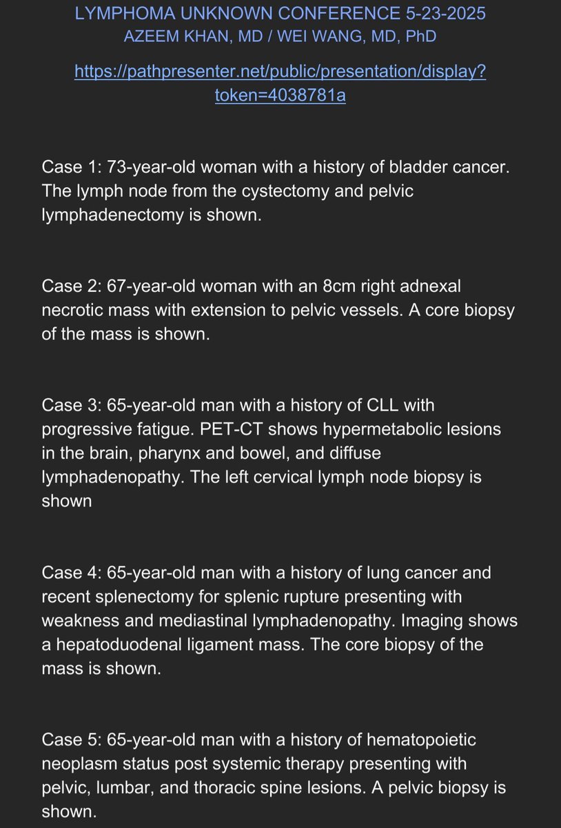 You are invited to join our Lymphoma Unknown Conference with Dr Wei Wang on Friday, May 23rd at 4:00pm CST.

Slides are here: pathpresenter.net/public/present…

Zoom link: mdacc.zoom.us/j/89022414768?…