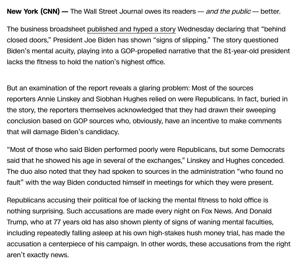 ByronYork's tweet photo. Before the June 27, 2024 presidential debate, journalists who reported on Joe Biden's mental acuity were subject to attack from gatekeepers like CNN. This is from just 21 days before the debate. https://t.co/6avwSDDG4N https://t.co/n9K5aQgH2w