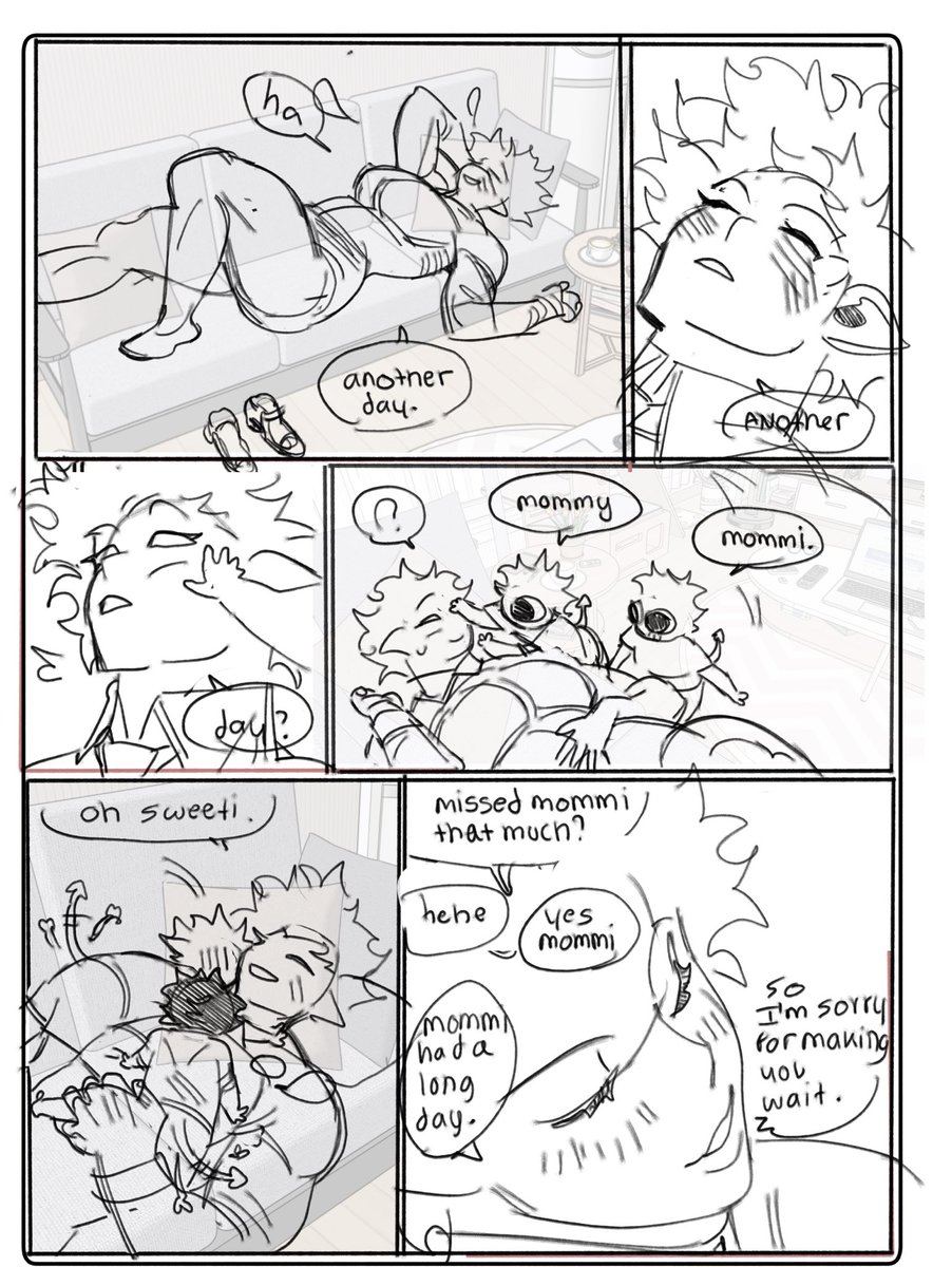 dialingnumber9's tweet image. Lilith greeted by her little ones after a hard day wip//