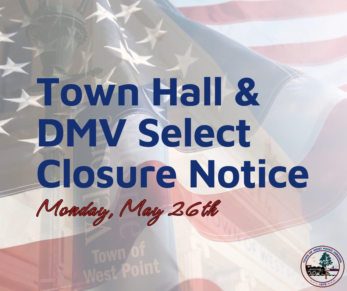 🇺🇸 In observance of Memorial Day, Town Hall &amp; DMV Select will be closed Monday, May 26th. Refuse collection will continue as scheduled.

“A hero is someone who has given his or her life to something bigger than oneself.”
— Joseph Campbell