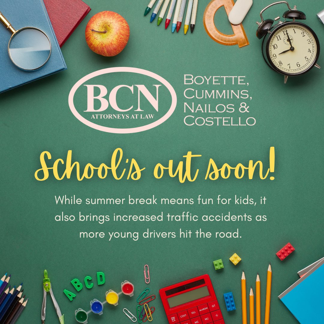 BCNLawFirm's tweet photo. School's out soon
 Summer break means fun for kids but also more teen drivers on the road

If you or your teen are in an accident, remember: the first insurance settlement offer is rarely their best

 Know your rights &amp; protect your family's future

#thursdayvibes #law #Florida https://t.co/qyDbes7d2K