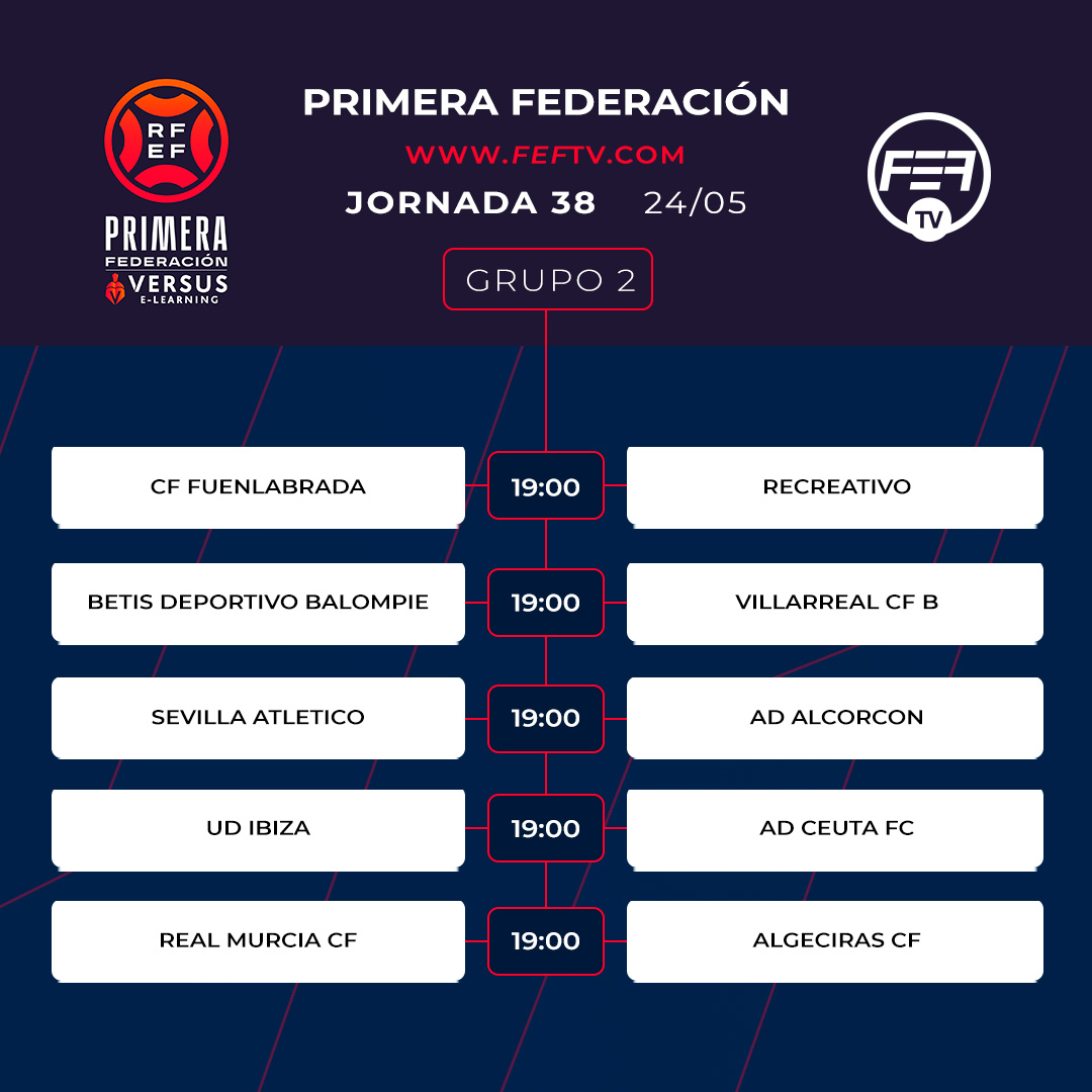 fef_tv's tweet photo. @Primera_RFEF
JORNADA 38
24 de mayo
𝗡𝗼 𝘁𝗲 𝗽𝗶𝗲𝗿𝗱𝗮𝘀 𝗻𝗶𝗻𝗴𝘂́𝗻 𝗽𝗮𝗿𝘁𝗶𝗱𝗼.
En directo y a la carta en FEF TV, la televisión del Fútbol Español Federado.
Suscríbete https://t.co/rq9sQ306Jf
#primerafederacion #primerarfef #feftv https://t.co/1vDefhnYM1