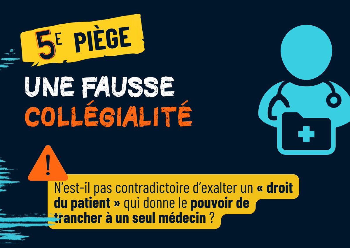💣Les 10 pièges de la loi #Findevie
Le praticien sollicité devrait consulter un confrère et un autre soignant qui connaît le patient mais il ne serait pas tenu par leur avis. Quant aux proches du patient : ni consultés, ni prévenus ! alliancevita.org/2025/05/10-pie…