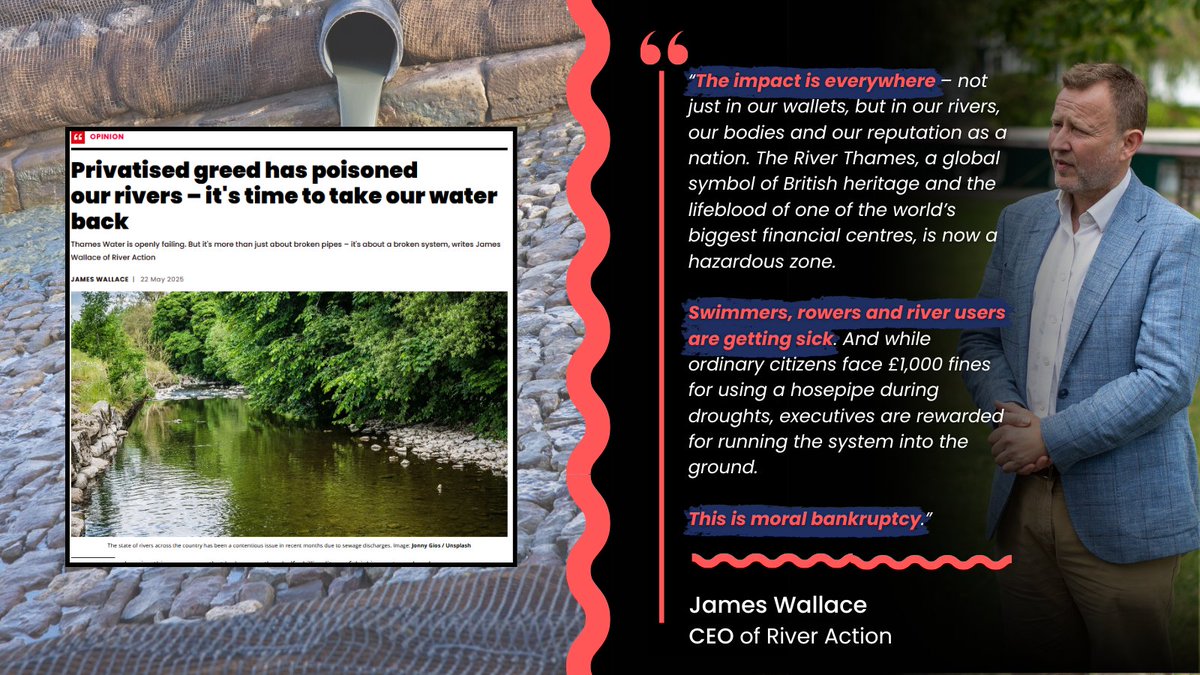"When we poison them, we poison our future" - <a href="/jaowallace/">James Wallace</a>

Water is not a commodity. It’s a right. And the UK’s privatised water system is failing us all.

Our CEO's opinon piece in this weeks <a href="/BigIssue/">Big Issue</a> covers: 
👉 Sewage-soaked rivers
👉 Skyrocketing bills
👉 Bonuses for execs