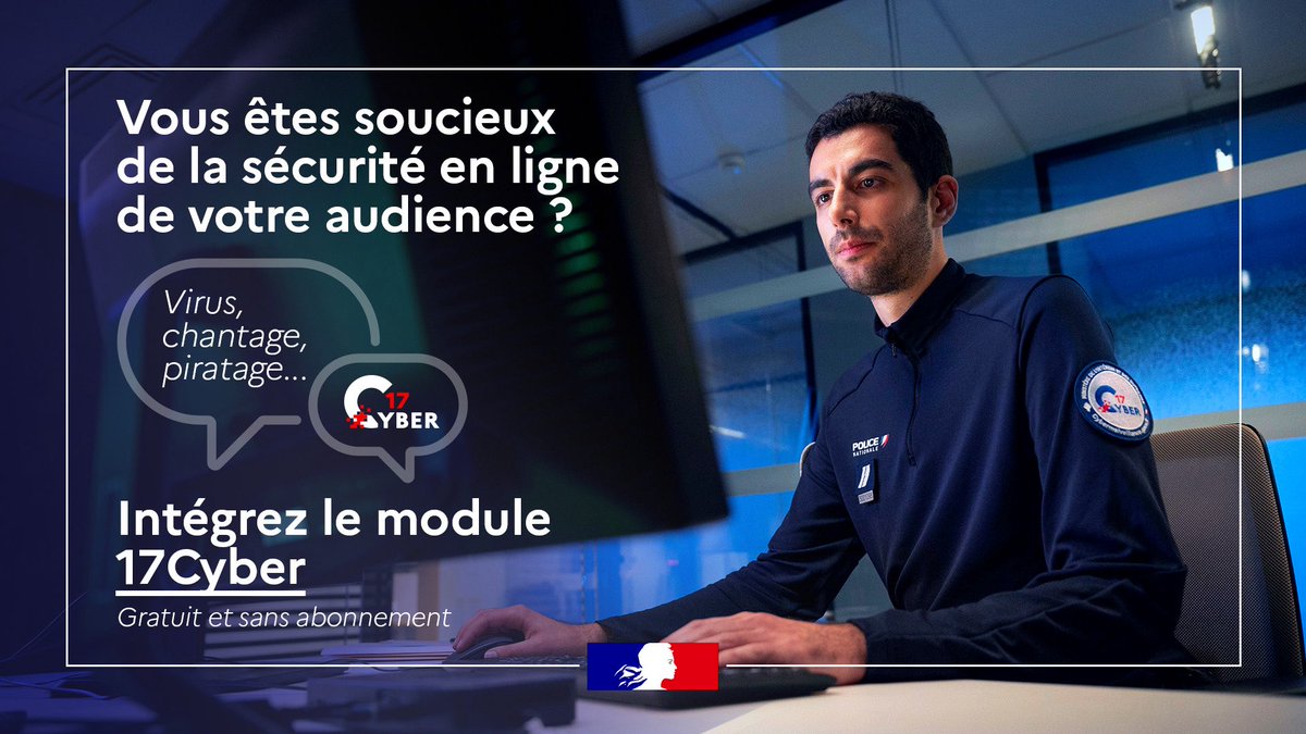 Entreprises, collectivités, administrations... Contre les actes de cybermalveillance, intégrez le module #17Cyber sur votre site !

💻S’intègre en moins de 10 minutes
💡Apporte conseils et recommandations 24h/24 et 7j/7
👉 100% gratuit

En savoir plus : cybermalveillance.gouv.fr/tous-nos-conte…