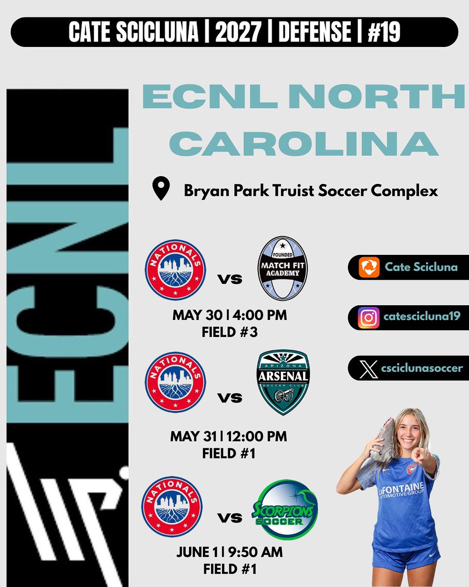 Cate Scicluna (@csciclunasoccer) on Twitter photo Looking forward to playing in NC !! See you next Friday :) <a href="/NationalsGA/">Nationals Girls Academy</a> <a href="/ImYouthSoccer/">ECNL/GA/Recruiting/College Soccer</a> <a href="/ImCollegeSoccer/">College Soccer Truth ™</a> <a href="/TheSoccerWire/">SoccerWire</a> <a href="/TopDrawerSoccer/">TopDrawerSoccer</a> Looking forward to playing in NC !! See you next Friday :) <a href="/NationalsGA/">Nationals Girls Academy</a> <a href="/ImYouthSoccer/">ECNL/GA/Recruiting/College Soccer</a> <a href="/ImCollegeSoccer/">College Soccer Truth ™</a> <a href="/TheSoccerWire/">SoccerWire</a> <a href="/TopDrawerSoccer/">TopDrawerSoccer</a>