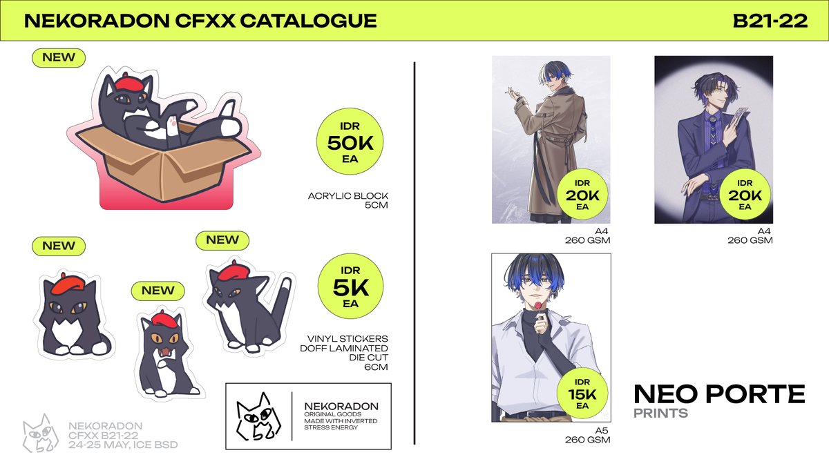 [❤️&amp;🔁 are highly appreciated]

NEKORADON #CFXX CATALOGUE IS HERE‼️
📅24-25 May (both days)
📍B21-22, WRONG LAYER
🌟fandom: Hoshimachi Suisei, memes, originals, neo porte

Some items won't return once sold out, grab it fast 🫶
See you there!

#CF20 #CFXXcatalogue #cf20catalogue