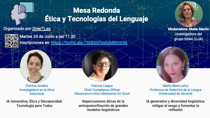 🌟 Vuelven las mesas redondas de #DiverTLes
📆El 24 de junio hablaremos sobre #Ética y #TecnologíasdelLenguaje con expertas de primer nivel👩‍💻
🧠 Tecnología, inclusión y reflexión crítica
🔗 Inscríbete ya: forms.gle/7SEBSGTxvEsMWm…
#IA #TecnologíasDelLenguaje #Ética