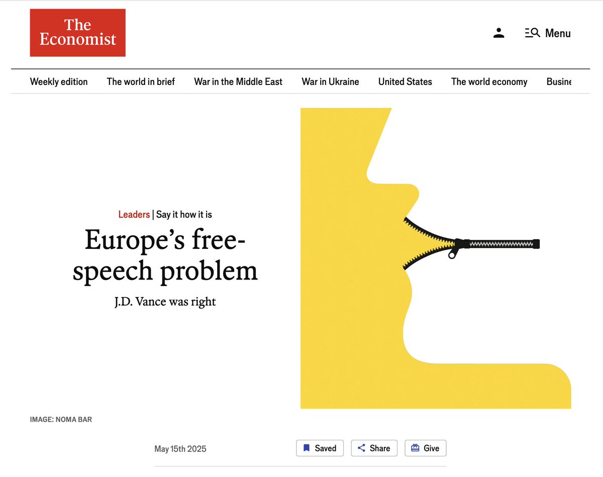 ‼️VP Vance was right about Europe's censorship crisis, the Economist confirms.

Parliamentarian Päivi Räsänen is being criminally prosecuted for a 2019 Bible-verse tweet before Finland's Supreme Court.