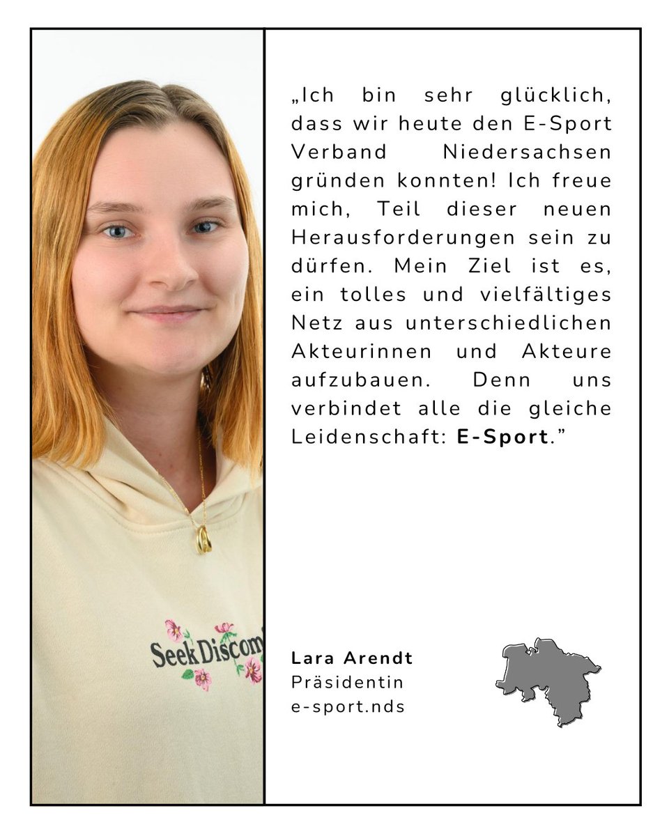 E-Sport-Verband Niedersachsen (@esportnds) on Twitter photo Unsere Präsidentin des E-Sport-Verband Niedersachsens freut sich vor allem auf das neu gebildete und wachsende Netzwerk innerhalb des Landes 🔴⚪
🗣 Lara <a href="/Delutenkind/">Klein Wischi. | Lara</a>
#esport #niedersachsen #esportnds Unsere Präsidentin des E-Sport-Verband Niedersachsens freut sich vor allem auf das neu gebildete und wachsende Netzwerk innerhalb des Landes 🔴⚪
🗣 Lara <a href="/Delutenkind/">Klein Wischi. | Lara</a>
#esport #niedersachsen #esportnds