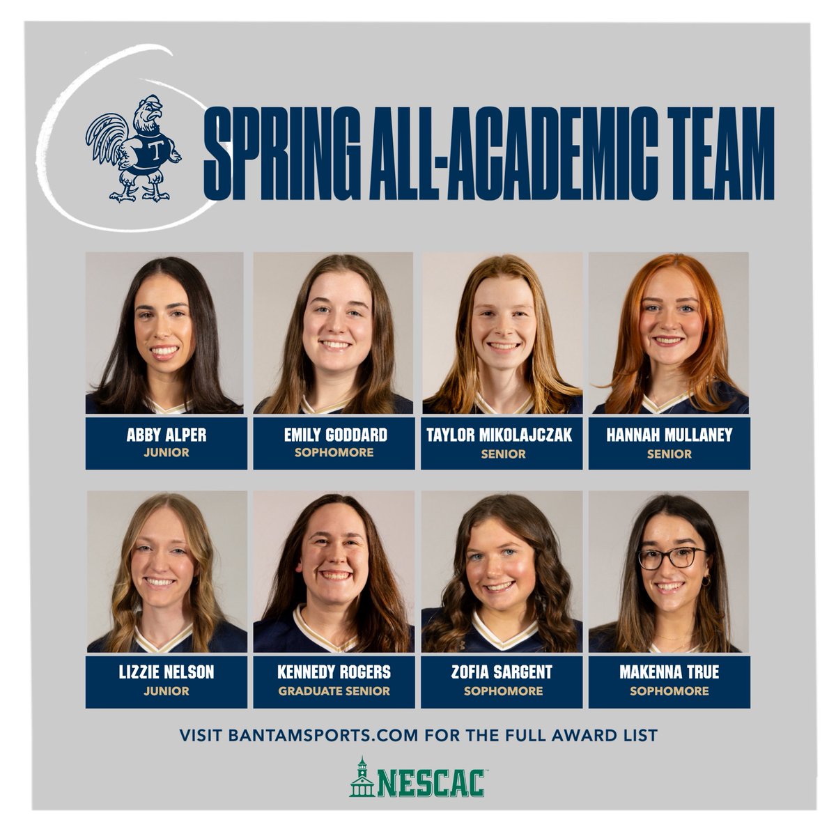 Congratulations to 8️⃣ of our very own
Student-Athletes who were named to the 2025 NESCAC Spring All-Academic Team👏📚

#RollBants 🥎