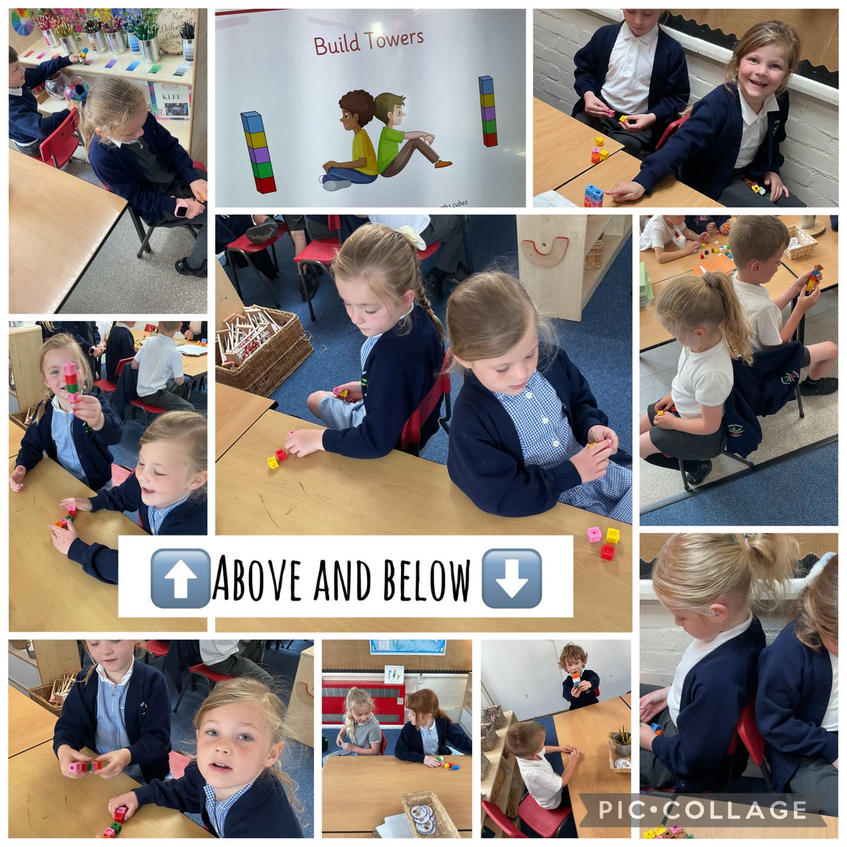 MissDodsworthY1's tweet photo. In Maths we have started our new topic of position and direction! Today we practiced using related vocabulary such as above and below to instruct our partners to make the same coloured tower of cubes. #KeelbyPrimary #KeelbyMaths #KeelbyY1 https://t.co/CsCzSyT28o