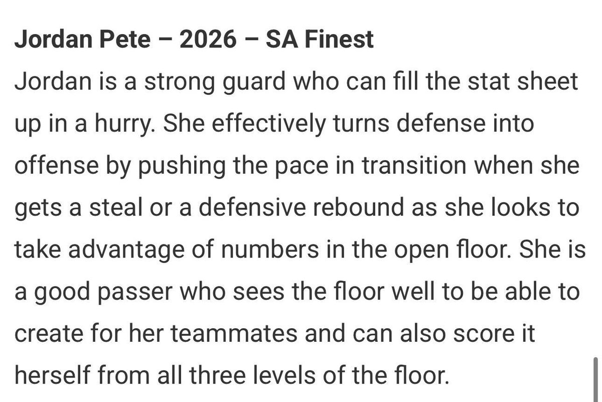 Jordan Pete (@jordans2tuff) on Twitter photo Thank you <a href="/JrAllStarBB/">Jr. All-Star Girls Basketball</a> for the recognition ๐ซถ๐ฝ <a href="/SAFinestbball/">SA Finest Basketball</a> Thank you <a href="/JrAllStarBB/">Jr. All-Star Girls Basketball</a> for the recognition ๐ซถ๐ฝ <a href="/SAFinestbball/">SA Finest Basketball</a>