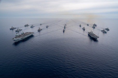 Ed Llewellyn (@edllewellynfcdo) on Twitter photo What a brilliant photo! Check out how the wakes of the ships cross in the middle. Flashback to Exercise #MedStrike off Italy this month, involving 🇬🇧 aircraft carrier <a href="/HMSPWLS/">HMS Prince of Wales</a> and the 🇮🇹<a href="/ItalianNavy/">Marina Militare</a> carrier Cavour. A total of 21 ships. 41 jets. 3 submarines #MedStrike #CSG25 What a brilliant photo! Check out how the wakes of the ships cross in the middle. Flashback to Exercise #MedStrike off Italy this month, involving 🇬🇧 aircraft carrier <a href="/HMSPWLS/">HMS Prince of Wales</a> and the 🇮🇹<a href="/ItalianNavy/">Marina Militare</a> carrier Cavour. A total of 21 ships. 41 jets. 3 submarines #MedStrike #CSG25