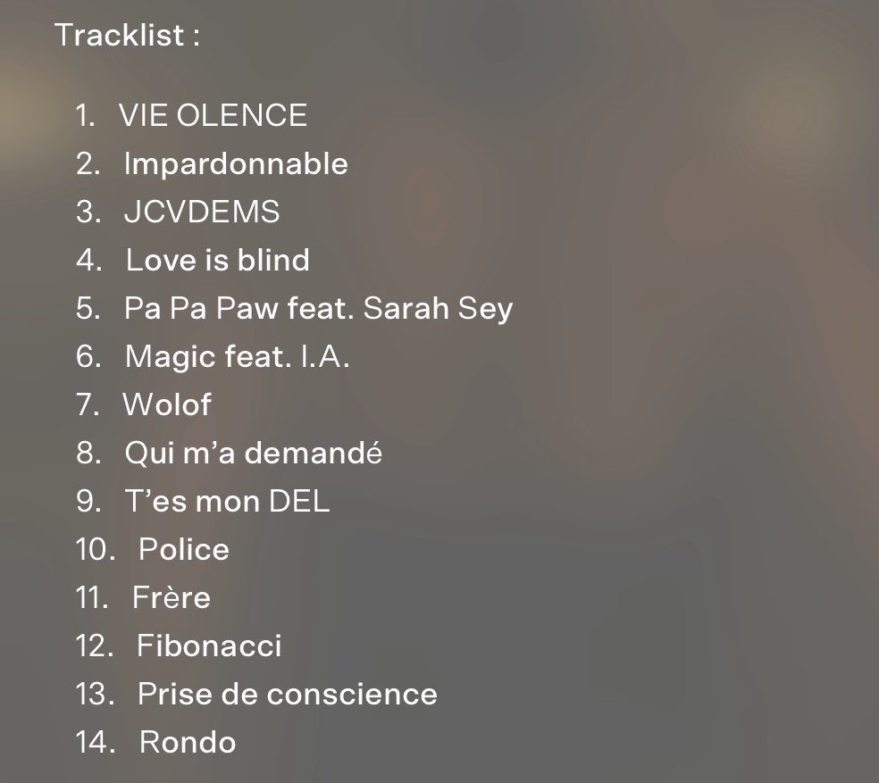 🚨 DAMSO dévoile la tracklist de BĒYĀH !

▫️14 titres
▫️2 feats : I.A. &amp; Sarah Sey

📆 30 Mai