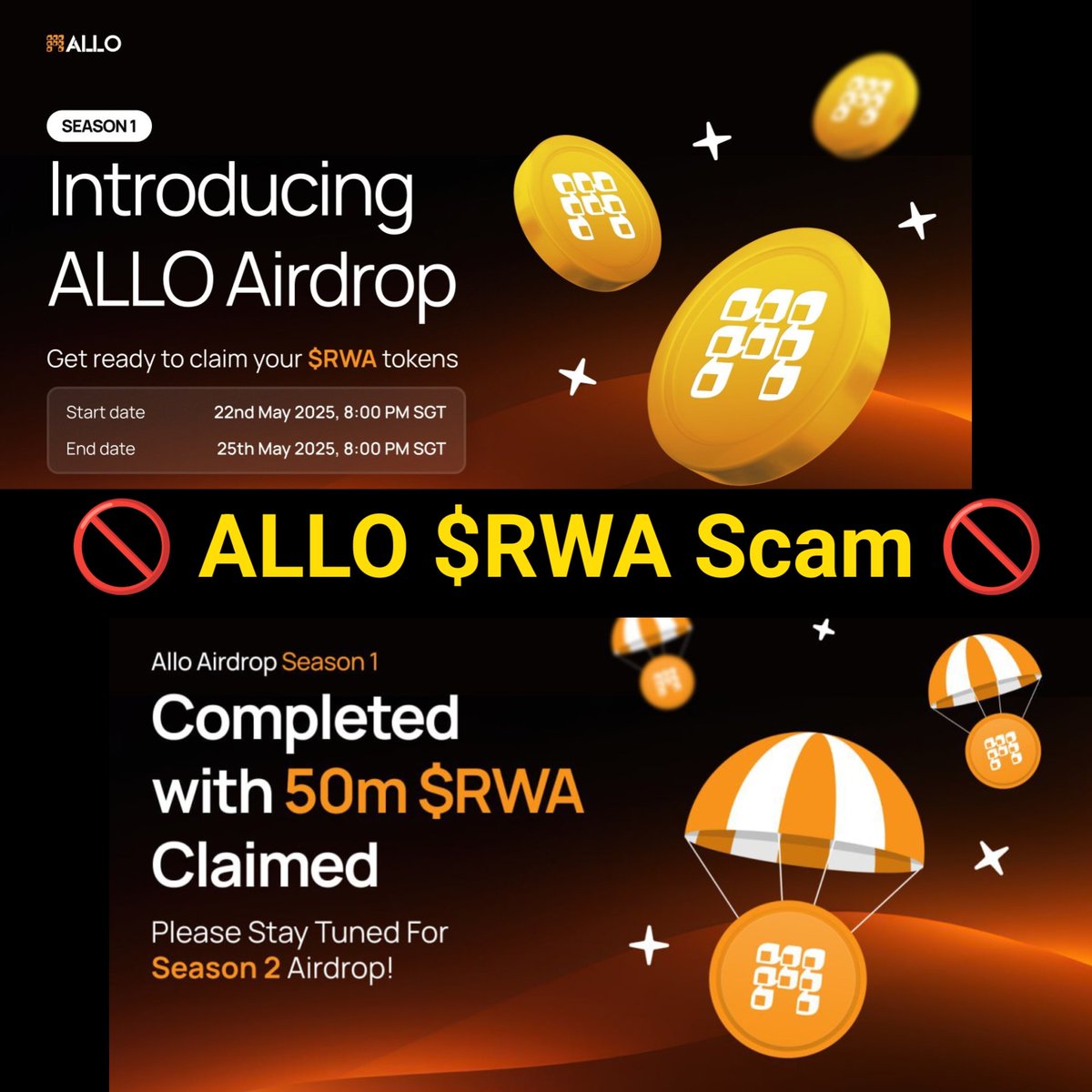 only_crypto_boy's tweet photo. What Kind Of Scam Is This,@allo_xyz?
If This Is Web3, Where’s The Trust?
S1 Drop Was Supposed To Run Until 25th May, But It's End After Just 50M $RWA Were Claimed?
200M $RWA IDO On Binance Web3 But Only 50M For The Community?
#AlloScam #RWAscam #ScamWithCommunity $REP @GiveRep https://t.co/8J7WjZ3w7H
