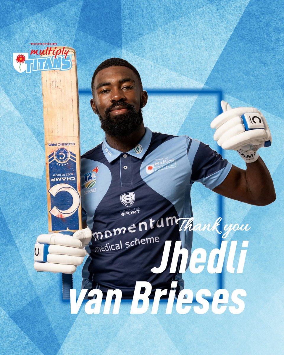 A massive thank you to Jhedli van Brieses for the energy, flair, and unforgettable moments you brought to the Titans! 💙

We wish you well on this new chapter 🏏

#WhereLegendsRise | #SkyBlues