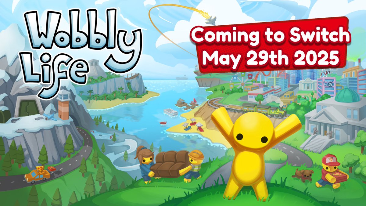 Wobbly Life is launching on #Nintendo #Switch Thursday, May 29th! 🎮

Grab your friends &amp; family, cause it’s time for wacky jobs, crazy adventures, and non-stop fun now from the palm of your hands or at home!👏🏻

📅 Mark your calendars: May 29th, 2025

#WobblyLife #NintendoSwitch