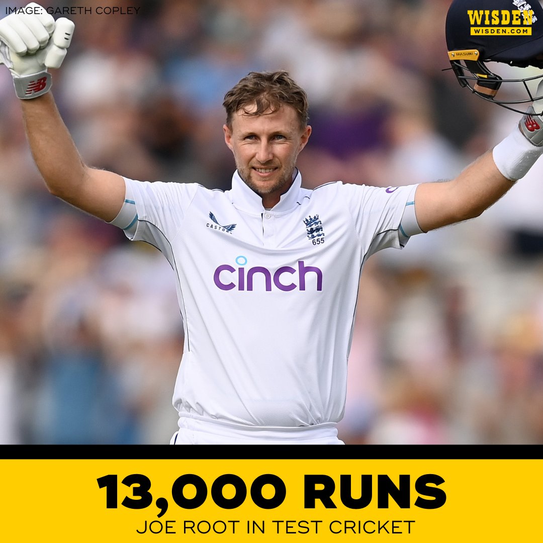 WisdenCricket's tweet photo. Joe Root has become the fifth batter in history to cross 13,000 Test runs.

A batting giant of his era 👏

#JoeRoot #ENGvZIM https://t.co/Ox14Bob4XN