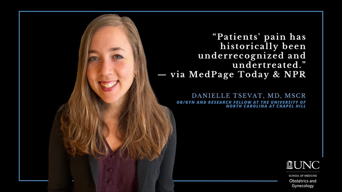 UNCOBGYN's tweet image. Dr. Danielle Tsevat, an ob/gyn and research fellow at the UNC School of Medicine, spoke about the urgent need to standardize pain care — especially in procedures like IUD insertion, which can be painful or even traumatic for some patients.
@NPRHealth -Doctors urged to treat…