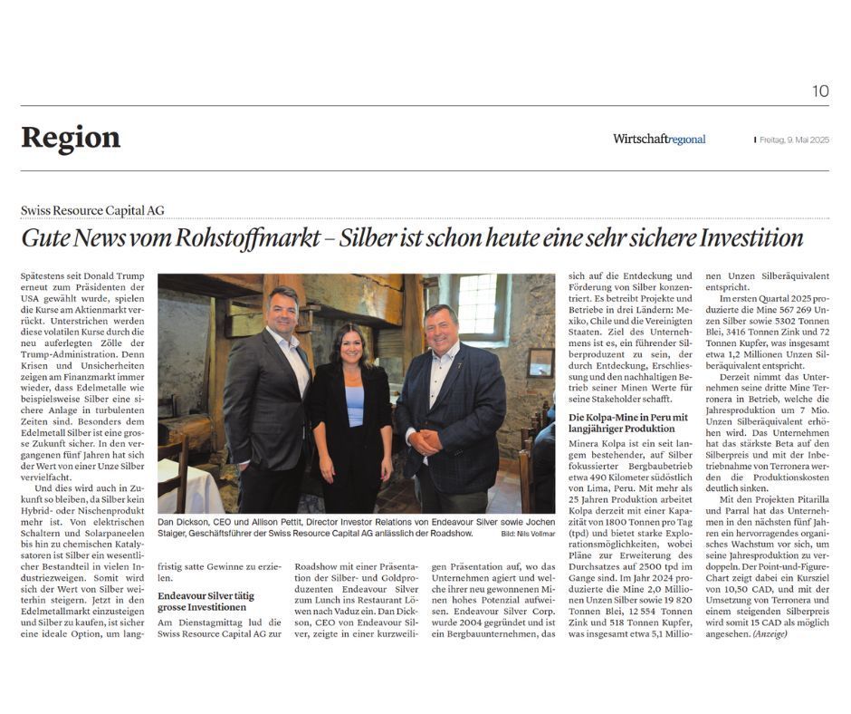 Endeavour Silver Corp (@edrsilvercorp) on Twitter photo Throwback to our European Roadshow!
We met with investors across Europe to share our silver mining story. A highlight: our CEO, <a href="/DanDickson_/">Dan Dickson</a> & Director of IR, Allison Pettit featured alongside Jochen Staiger (Swiss Capital Resource AG) in a digital release to 18,000 households. Throwback to our European Roadshow!
We met with investors across Europe to share our silver mining story. A highlight: our CEO, <a href="/DanDickson_/">Dan Dickson</a> & Director of IR, Allison Pettit featured alongside Jochen Staiger (Swiss Capital Resource AG) in a digital release to 18,000 households.