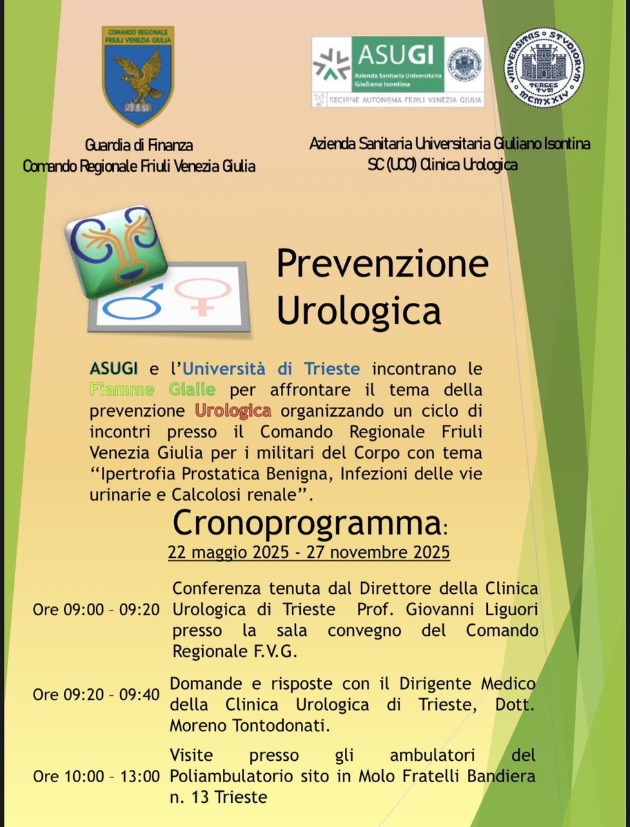 Dept. of Urology | University of Trieste (@urologiatrieste) on Twitter photo Oggi al Comando Regionale <a href="/GDF/">Guardia di Finanza</a> FVG si parla di prevenzione e salute urologica con la Clinica Urologica di Trieste.
Grazie al Gen. Nieddu per l’iniziativa e la preziosa accoglienza!
<a href="/gioliguori33/">Giovanni Liguori</a> <a href="/UniTrieste/">Università di Trieste</a> <a href="/AsugiFVG/">@asugiFVG</a> Oggi al Comando Regionale <a href="/GDF/">Guardia di Finanza</a> FVG si parla di prevenzione e salute urologica con la Clinica Urologica di Trieste.
Grazie al Gen. Nieddu per l’iniziativa e la preziosa accoglienza!
<a href="/gioliguori33/">Giovanni Liguori</a> <a href="/UniTrieste/">Università di Trieste</a> <a href="/AsugiFVG/">@asugiFVG</a>
