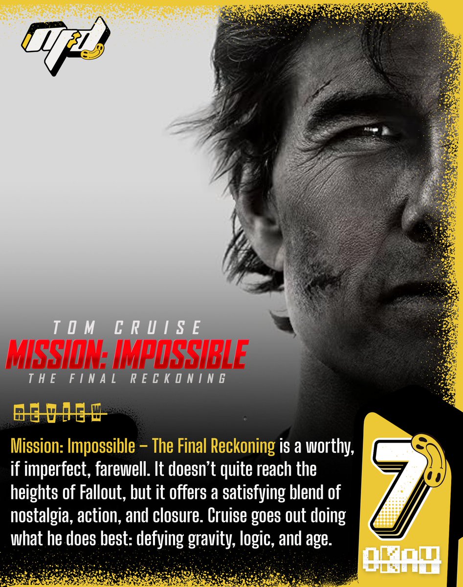 Teddicated's tweet photo. Mission: Impossible โ The Final Reckoning has finally hit the screens! With jaw-dropping stunts, this movie is a must-see for any action fan! Read our review here: https://t.co/lhKsNsBaPt #missionimpossible #finalreckoning #tomcruise #moviereview #nofalldamage https://t.co/XCEZ1wvwve
