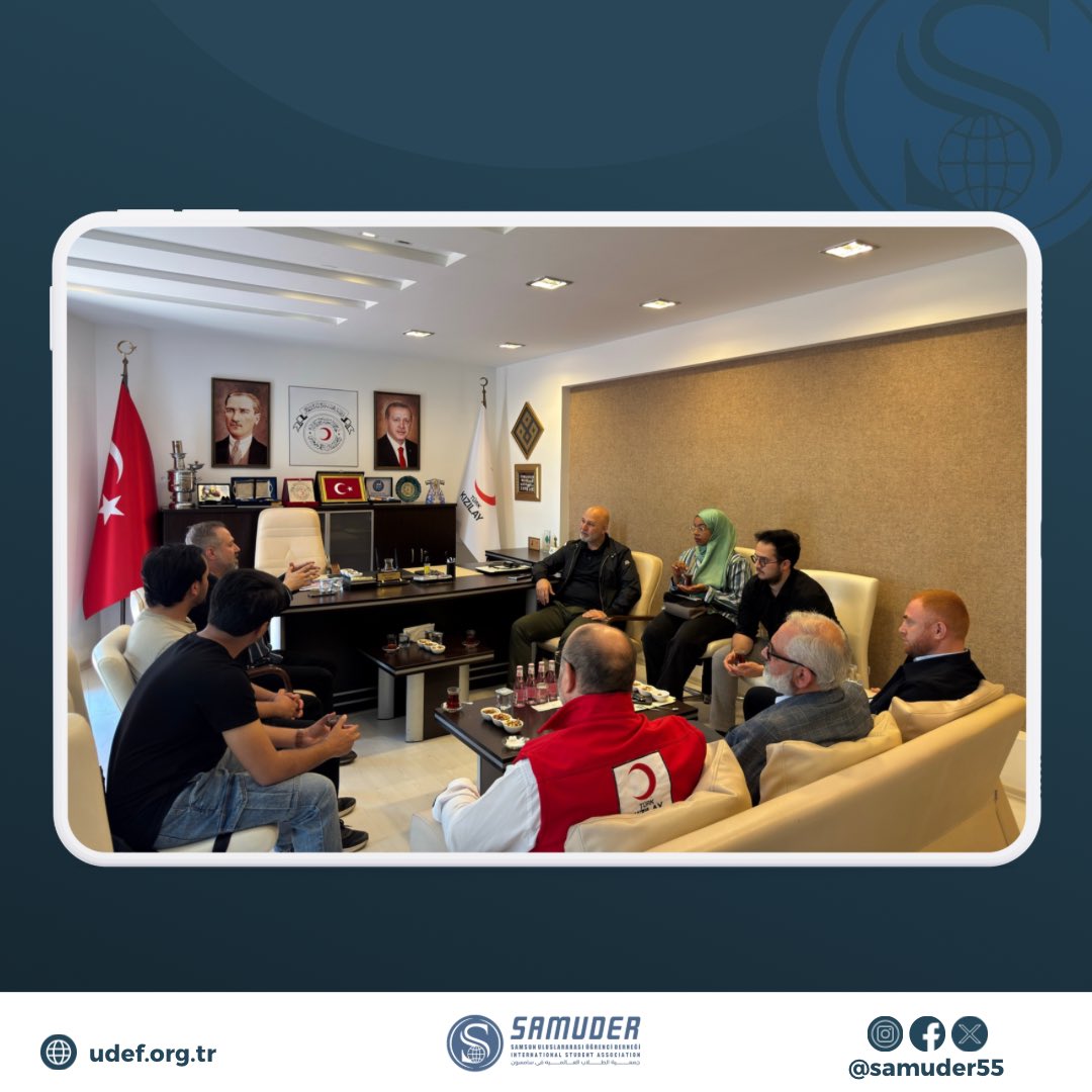 samuder55's tweet photo. Başkanımız @hkaraduman55, yönetim kurulumuz ve ülke temsilcilerimizle birlikte @kizilaysamsun başkanı Sn. Onur Çoban’ı ziyaret ettik. Faaliyetlerimiz ve Uluslararası öğrencilerimizin katkıları, ihtiyaçları ve sorunları  üzerine verimli bir görüşme gerçekleştirdik. https://t.co/e6dlyd4FeH