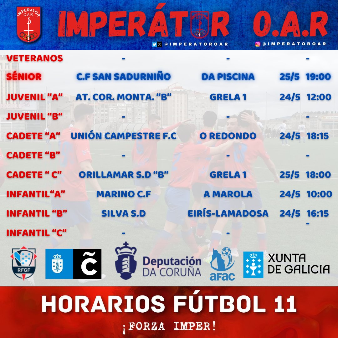 ImperatorOar's tweet photo. 🔴HORARIOS FIN DE SEMANA
#forzaimper❤️💙 https://t.co/Tcy2c4LLfo