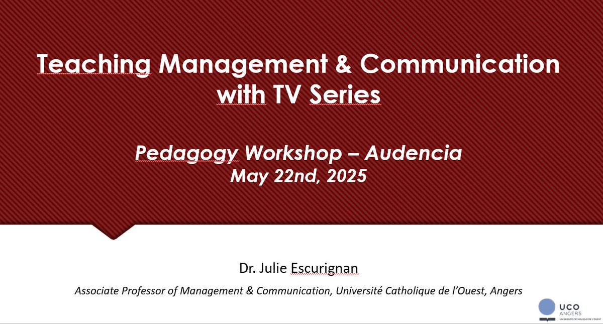 Dr Julie Escurignan (@julieescurignan) on Twitter photo Immense plaisir d'être invitée aujourd'hui à animer un workshop dédié à la #pédagogie à @Audencia. J'y ai parlé #enseignement de la #communication et du #management avec les #séries #TV = mes pratiques pédagogiques + celles de mes fantastiques collègues de <a href="/Mgt_en_Series/">Management en Séries</a> ! Immense plaisir d'être invitée aujourd'hui à animer un workshop dédié à la #pédagogie à @Audencia. J'y ai parlé #enseignement de la #communication et du #management avec les #séries #TV = mes pratiques pédagogiques + celles de mes fantastiques collègues de <a href="/Mgt_en_Series/">Management en Séries</a> !