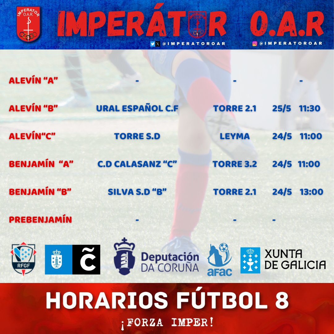 ImperatorOar's tweet photo. 🔴HORARIOS FIN DE SEMANA
#forzaimper❤️💙 https://t.co/Tcy2c4LLfo