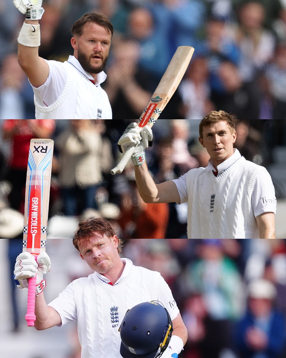 ESPNcricinfo's tweet photo. Today is the fourth time England’s top three have all scored a century in the same innings 🔥

vs South Africa, Lord’s 1924
vs Australia, Brisbane 2010
vs Pakistan, Rawalpindi 2022
𝘃𝘀 𝗭𝗶𝗺𝗯𝗮𝗯𝘄𝗲, 𝗡𝗼𝘁𝘁𝗶𝗻𝗴𝗵𝗮𝗺 𝟮𝟬𝟮𝟱 https://t.co/T4IXlzpafg