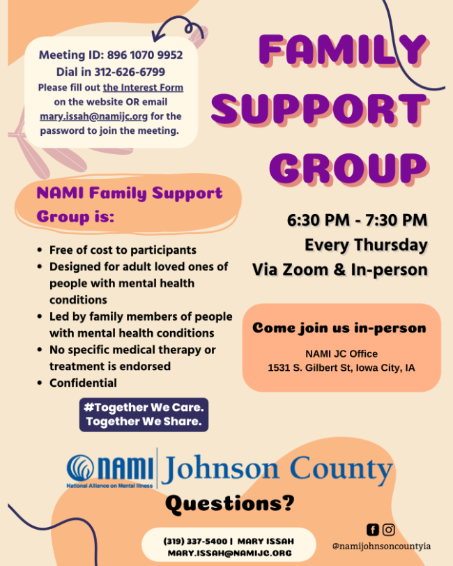 Join us today, and every Thursday, at 6:30 PM 💙💚

Mental Health for All — and Always

namijc.org
