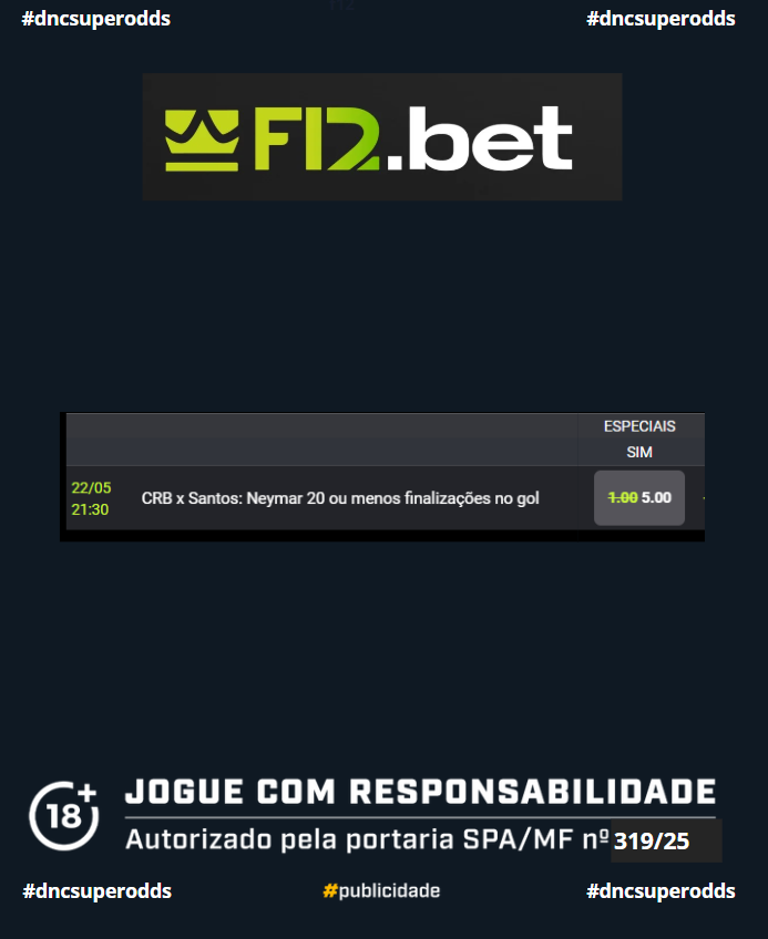 moiseslanadnc's tweet photo. R$2,00 - ODD 5!!!
#dnc #dncsuperodd #apostaaumentada #superodd
Link direto da aposta (https://t.co/jpBvd7Lb3F)
200 like nessa né? rs https://t.co/yG0aalQNKs