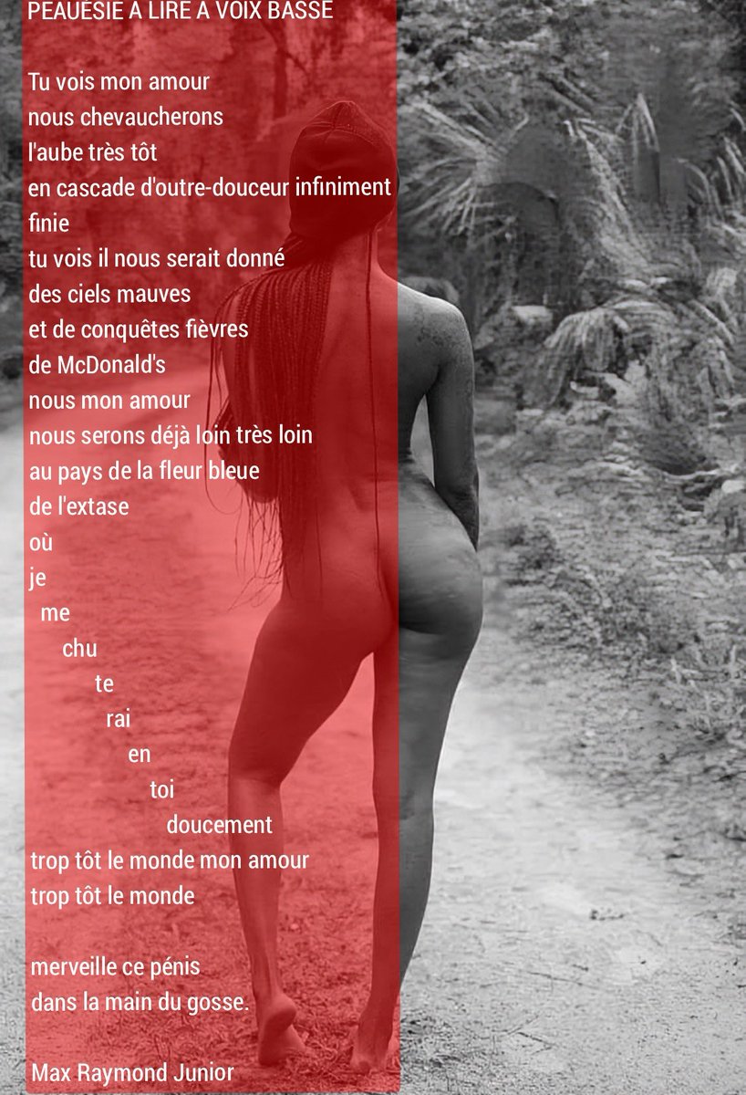 maxjrraymond's tweet photo. @NissaReese_ PEAUÉSIE À LIRE À VOIX BASSE

Tu vois mon amour 
nous chevaucherons 
l'aube très tôt 
en cascade d'outre-douceur infiniment finie
tu vois il nous serait donné 
des ciels mauves
et de conquêtes fièvres 
de McDonald's 
[•••] https://t.co/xTTgybwoeD