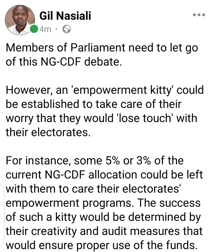 Gil Nasiali (@gilnasiali) on Twitter photo Rt.Hon <a href="/RailaOdinga/">Raila Odinga</a> should not relent on this NG-CDF restructuring. Mps could do with some new empowerment Kitty.
<a href="/HonWetangula/">Rt.Hon.Dr.Moses Wetang'ula</a>
<a href="/edwinsifuna/">Edwin Sifuna</a>
<a href="/HonAmasonKingi/">Rt. Hon. Amason Jeffah Kingi, EGH.</a>
<a href="/WilliamsRuto/">William Samoei Ruto, PhD</a>
<a href="/koske_felix/">felix koskei</a>
<a href="/DrBKhalwale/">Dr Boni Khalwale, CBS</a>
<a href="/SamGituku/">Sam Gituku</a>
<a href="/KenyaGovernors/">Council of Governors</a>
#StarmerOut
KenyaVsTz
Itumbi
Nairobi County
#DogsOfWar Rt.Hon <a href="/RailaOdinga/">Raila Odinga</a> should not relent on this NG-CDF restructuring. Mps could do with some new empowerment Kitty.
<a href="/HonWetangula/">Rt.Hon.Dr.Moses Wetang'ula</a>
<a href="/edwinsifuna/">Edwin Sifuna</a>
<a href="/HonAmasonKingi/">Rt. Hon. Amason Jeffah Kingi, EGH.</a>
<a href="/WilliamsRuto/">William Samoei Ruto, PhD</a>
<a href="/koske_felix/">felix koskei</a>
<a href="/DrBKhalwale/">Dr Boni Khalwale, CBS</a>
<a href="/SamGituku/">Sam Gituku</a>
<a href="/KenyaGovernors/">Council of Governors</a>
#StarmerOut
KenyaVsTz
Itumbi
Nairobi County
#DogsOfWar