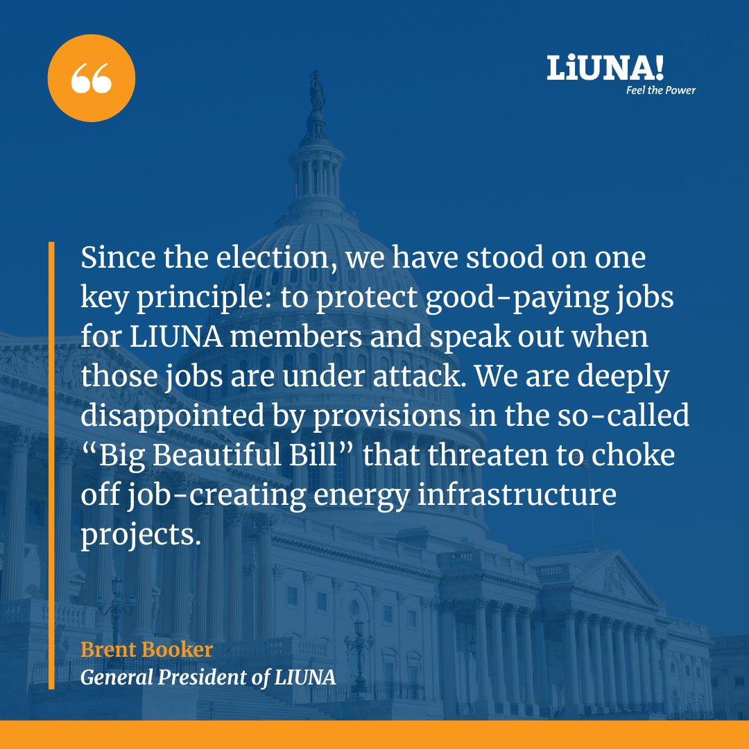 There’s nothing “beautiful” about gutting #cleanenergy investments and putting thousands of #LIUNA jobs on the line—just to hand out more tax breaks to the wealthy.

This House #BudgetReconciliationBill is a direct attack on working people.

The Senate must do better.

 🔗READ