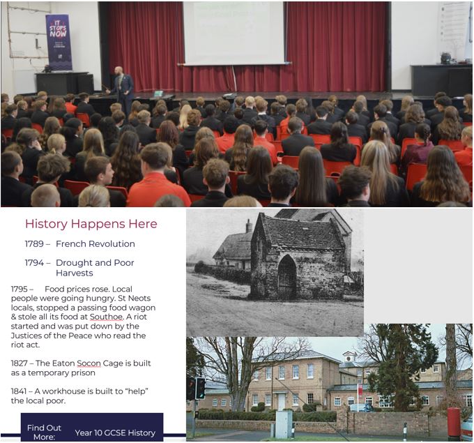 To celebrate Local History Month, Mr Morton, Head of History, delivered assemblies about the history of St Neots.
Scholars learned that St Neots Monastery was dissolved, how its land became Priory Park and that the remains of its buildings are now under Waitrose Carpark!