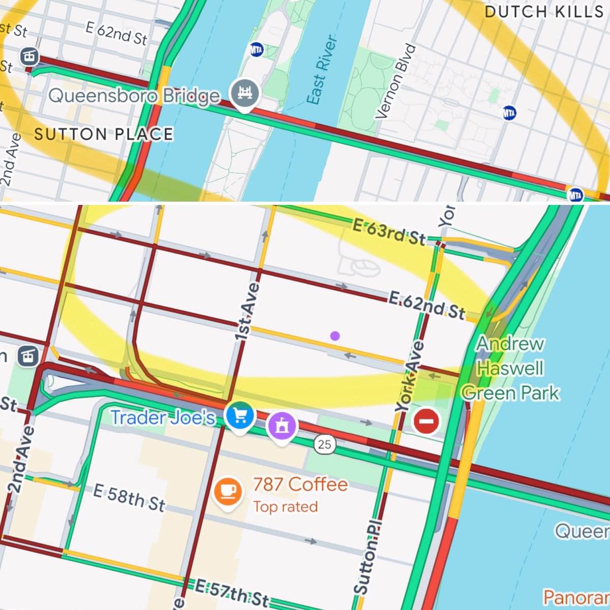 enforcelawsNYC's tweet photo. Delays of up to 40 minutes on the 59th St Bridge thanks to @NYC_DOT removing the left turning lane on 62nd St to make the bike lane double-wide with the protector. Backups currently in the Queens side of the bridge. This is DOT manufactured congestion once again. https://t.co/3BDQHyB7UZ
