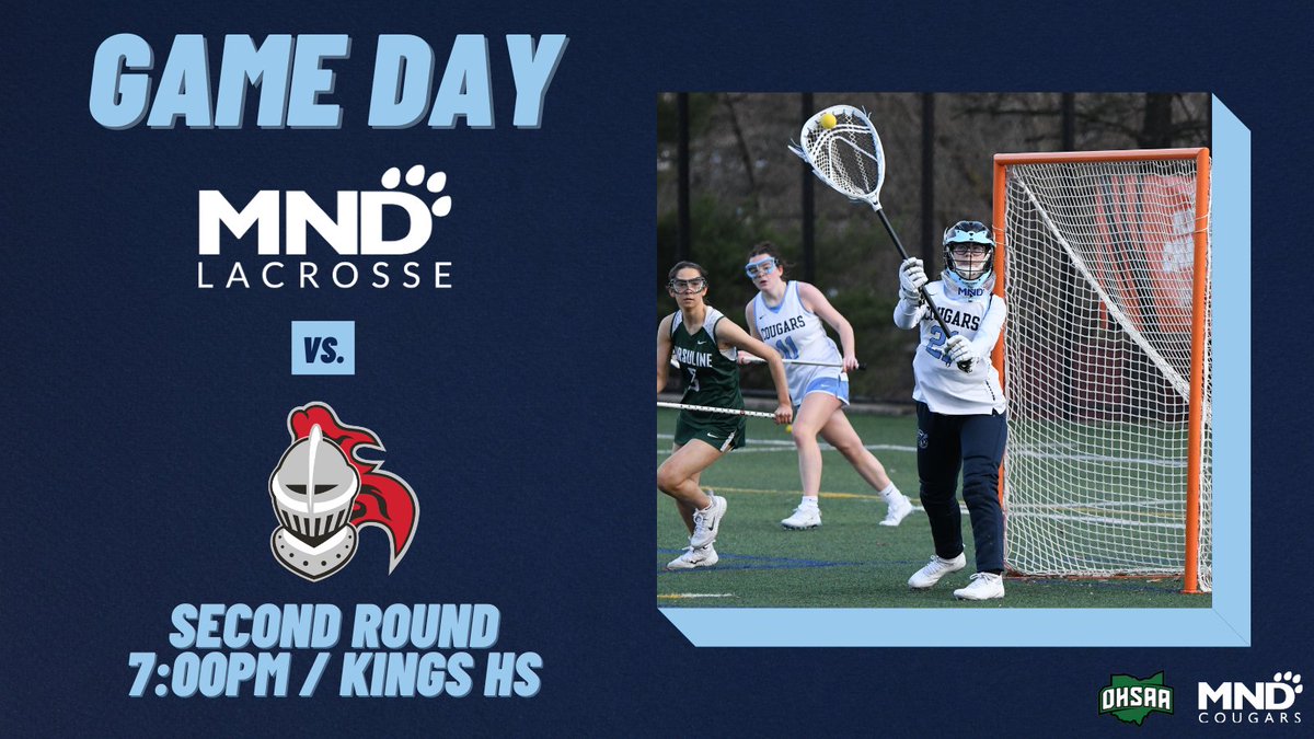 MND Athletics (@mndathletics) on Twitter photo Good luck to <a href="/mndcougslax/">MND Lacrosse</a> as they take on Kings tonight in their second round tournament game! #GoCougars 🥍
Tickets - ohsaa.org/tickets Good luck to <a href="/mndcougslax/">MND Lacrosse</a> as they take on Kings tonight in their second round tournament game! #GoCougars 🥍
Tickets - ohsaa.org/tickets