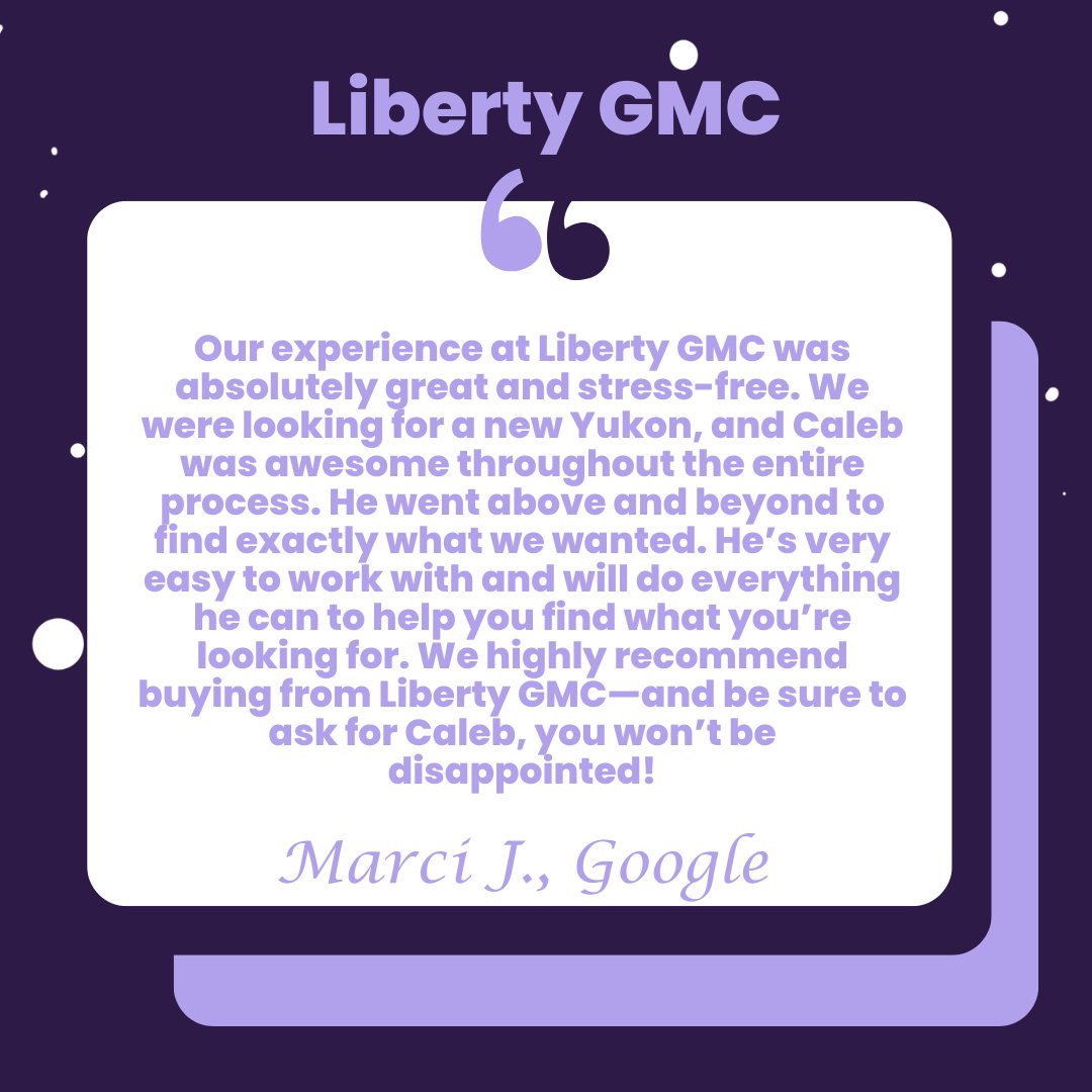 Liberty GMC just unlocked a new level of awesome for you, Marci! 🎉 So glad Caleb made your Yukon search stress-free and found you the perfect match. Sounds like he's a true wizard at making car dreams come true! Thanks for the stellar recommendation!