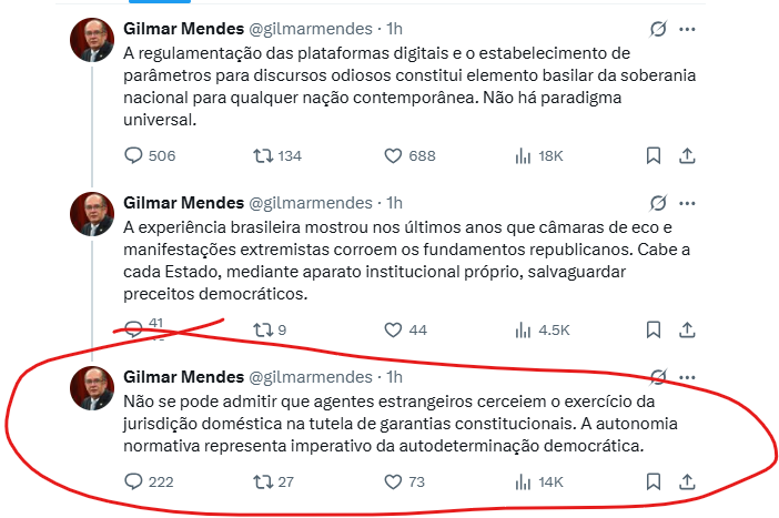 AndeMedeiros29's tweet photo. O Gilmar Mendes ficou chateadinho com as sanções dos americanos sobre do Xandão. 🤣 https://t.co/LqTW08Bq6j