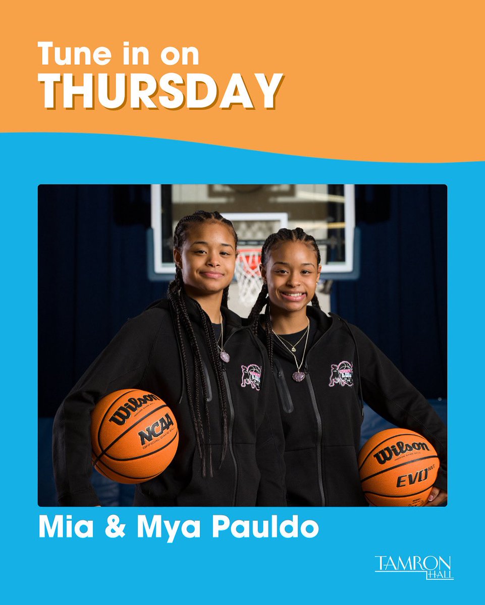 Mia & Mya J. Pauldo “TBC/TwinBackCourt” (@twinbackcourt) on Twitter photo Tune in on ABC7 at 2pm today EST to witness us showing Auntie <a href="/tamronhall/">Tamron Hall</a> some bball skills on the <a href="/TamronHallShow/">Tamron Hall Show</a> 😂!!! Tune in on ABC7 at 2pm today EST to witness us showing Auntie <a href="/tamronhall/">Tamron Hall</a> some bball skills on the <a href="/TamronHallShow/">Tamron Hall Show</a> 😂!!!